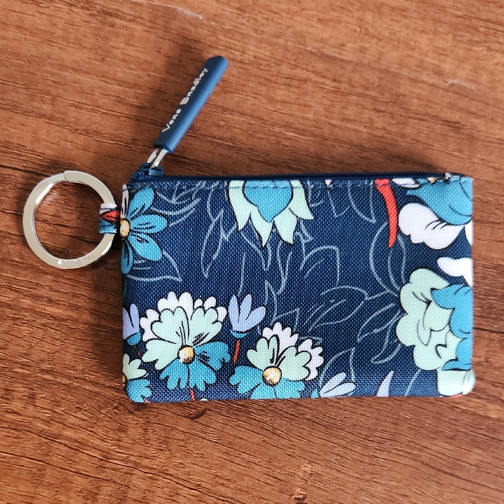 Floral Vera Bradley ID And Card Keychain Pouch in Blue and Green